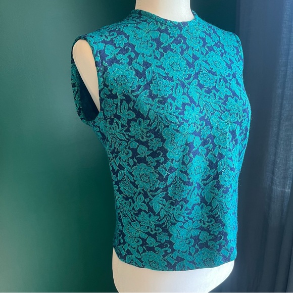 Vintage 1960’s Tunic Style Sleeveless Floral Metallic Top - Picture 1 of 12